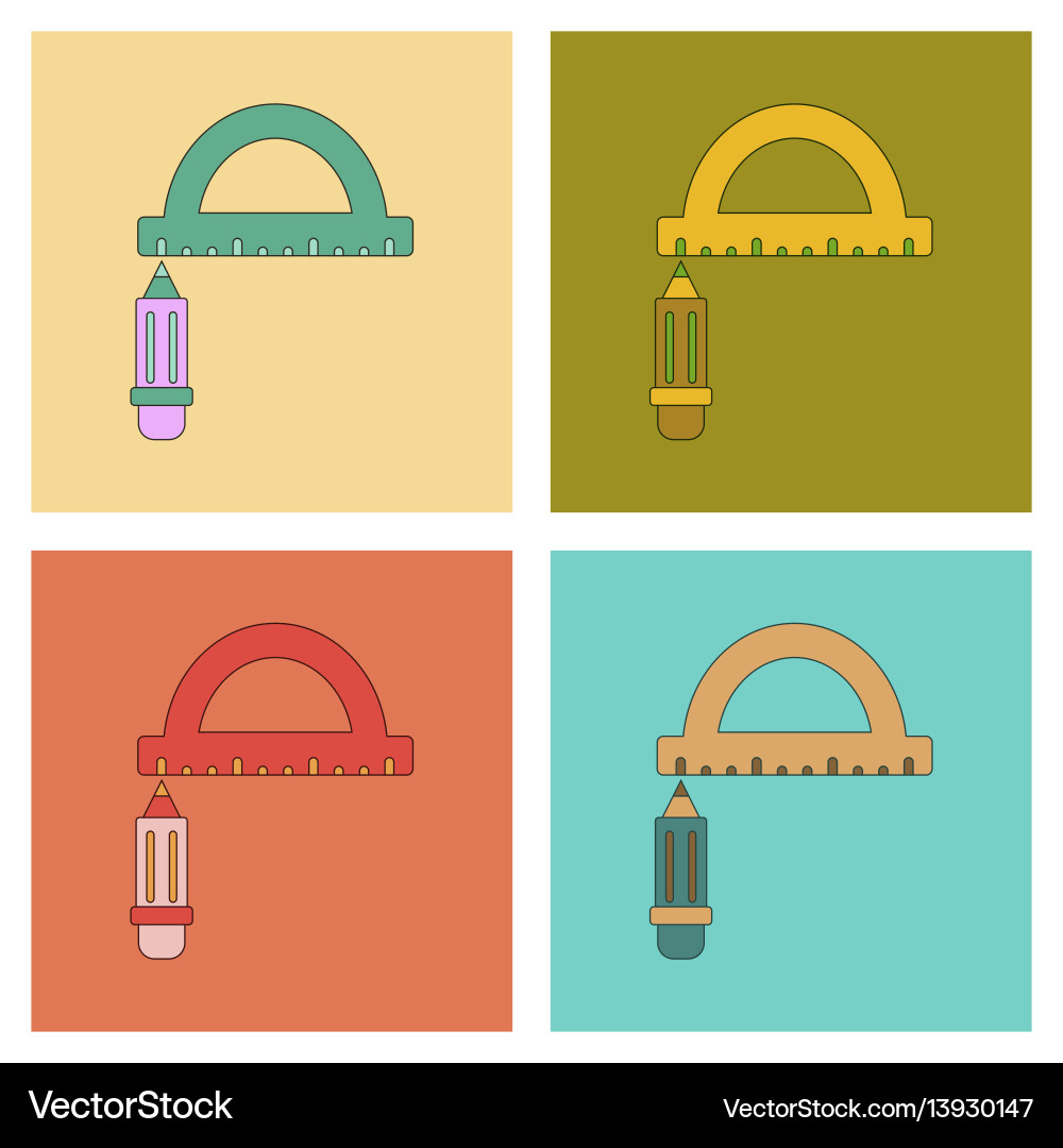 Assembly flat icons with thin lines pencil ruler Vector Image