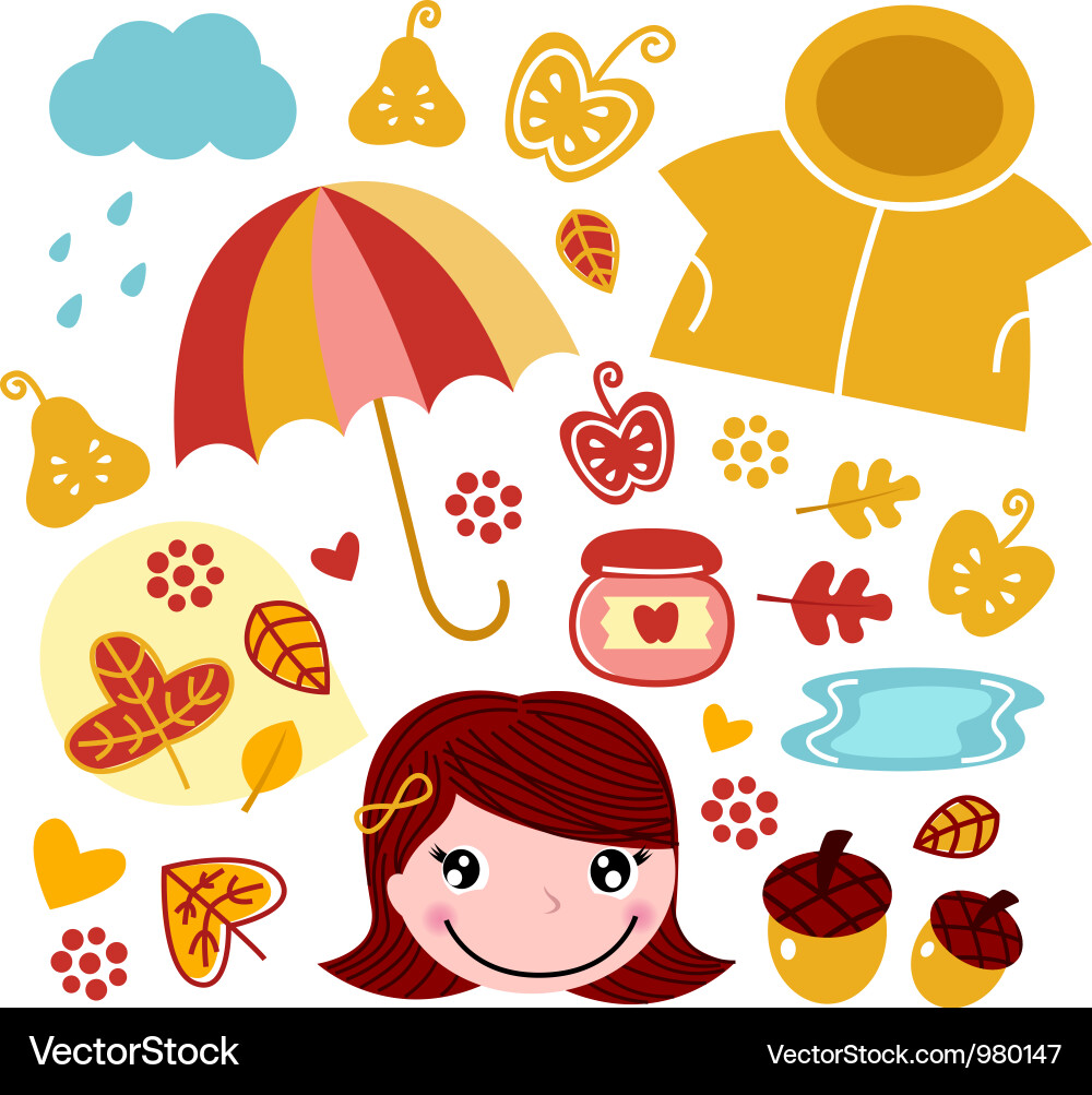 Autumn and nature elements set isolated on white Vector Image