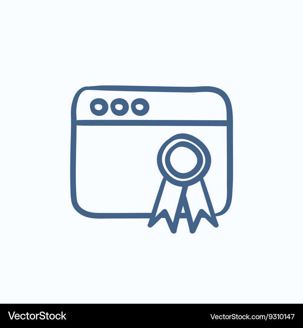 Browser window with winners rosette sketch icon Vector Image