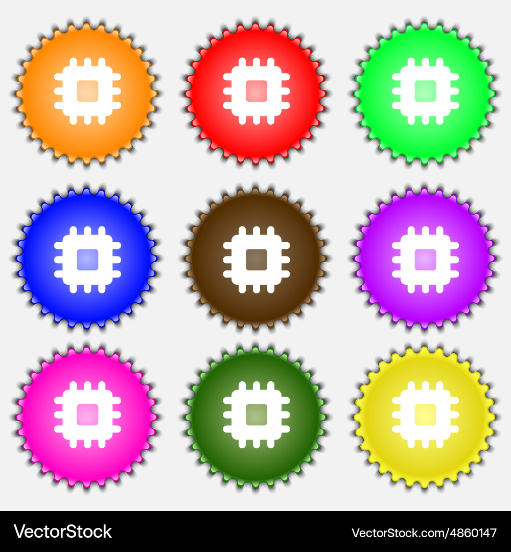 Central processing unit icon sign a set of nine vector image