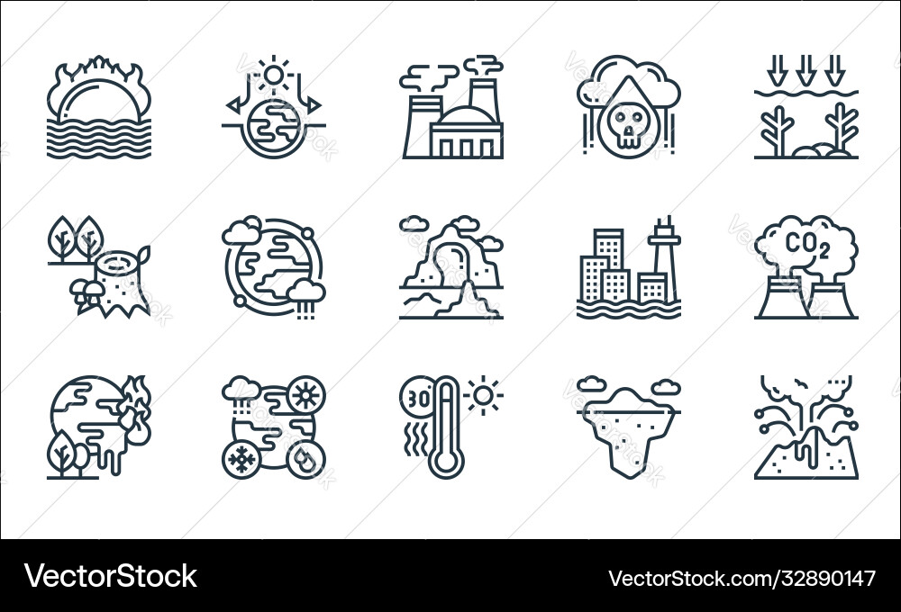 Climate change line icons linear set quality Climate change line icons linear set quality vector image