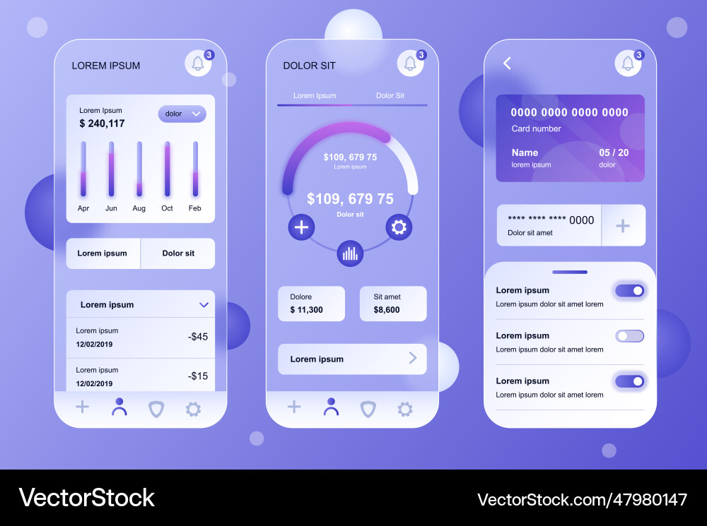 Finance neumorphic elements kit for mobile app Vector Image