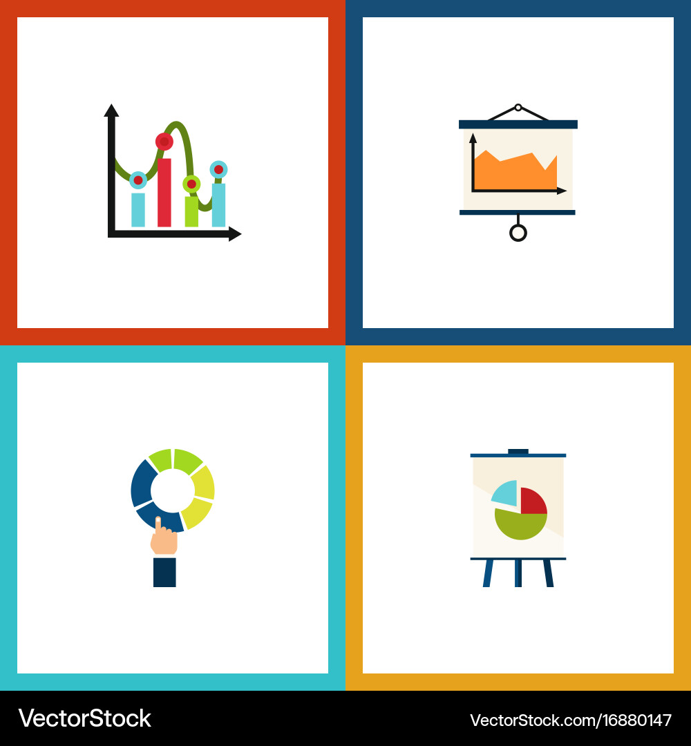 Flat icon graph set of diagram easel chart vector image