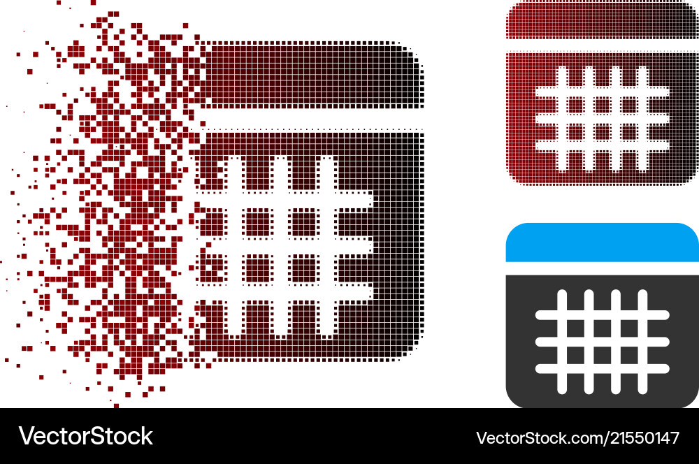 Fractured pixel halftone calendar icon Fractured pixel halftone calendar icon vector image