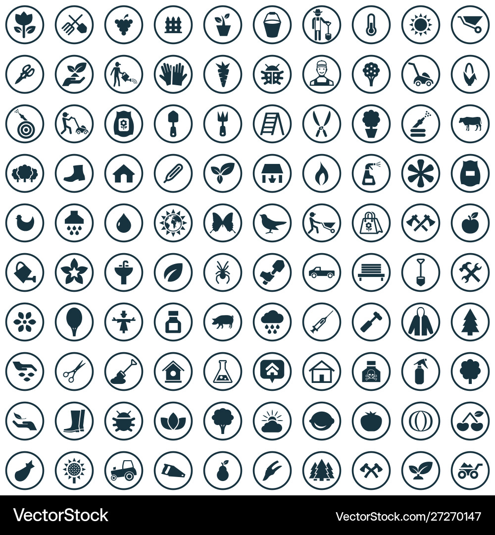 Gardening 100 icons universal set for web and ui vector image