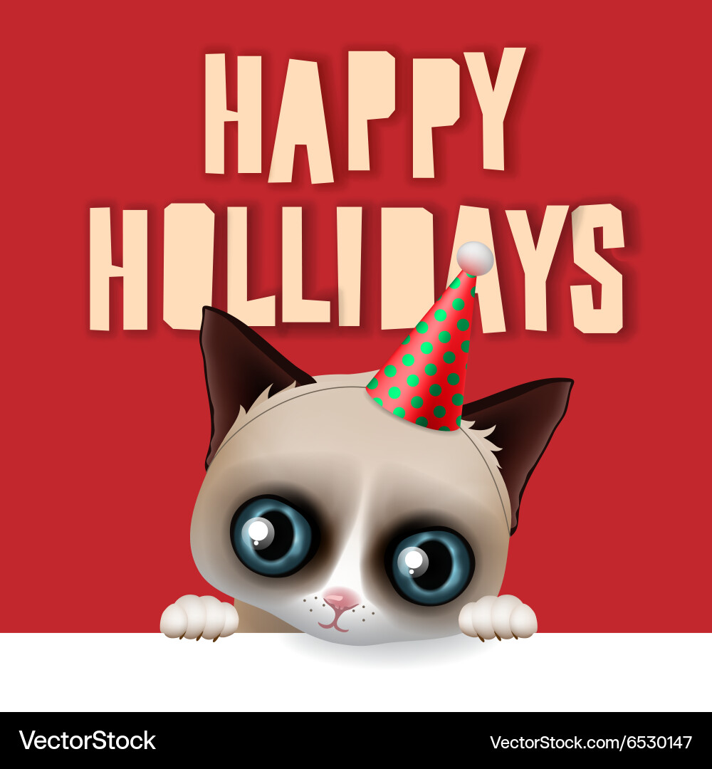 Happy holidays card with fun grumpy cat – Royalty-Free Vector | VectorStock, image size:1000x1080