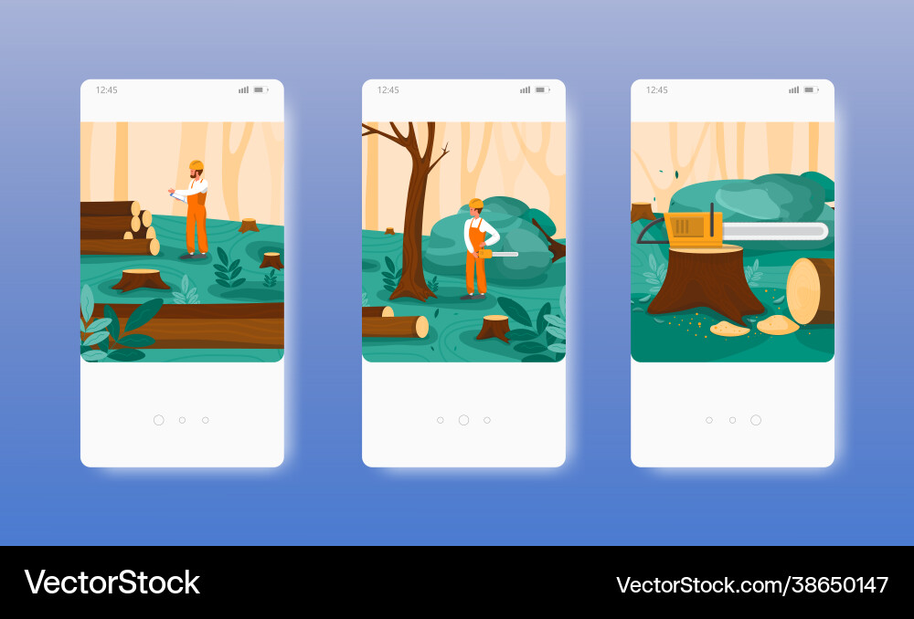 Logging lumberjack cutting trees with chainsaw Logging lumberjack cutting trees with chainsaw vector image