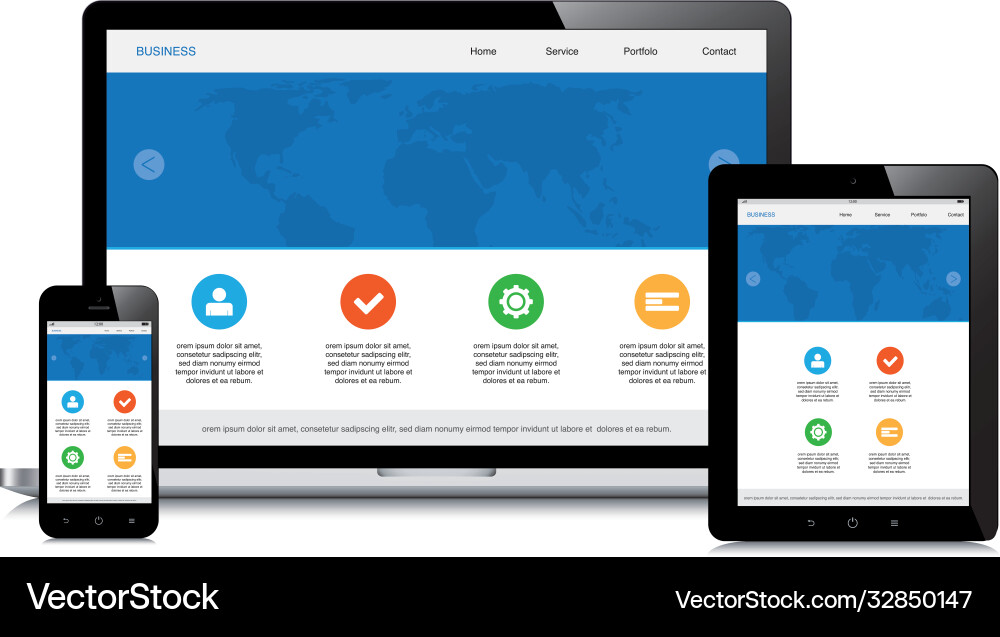 Mobile tablet and laptop responsive webdesign vector image