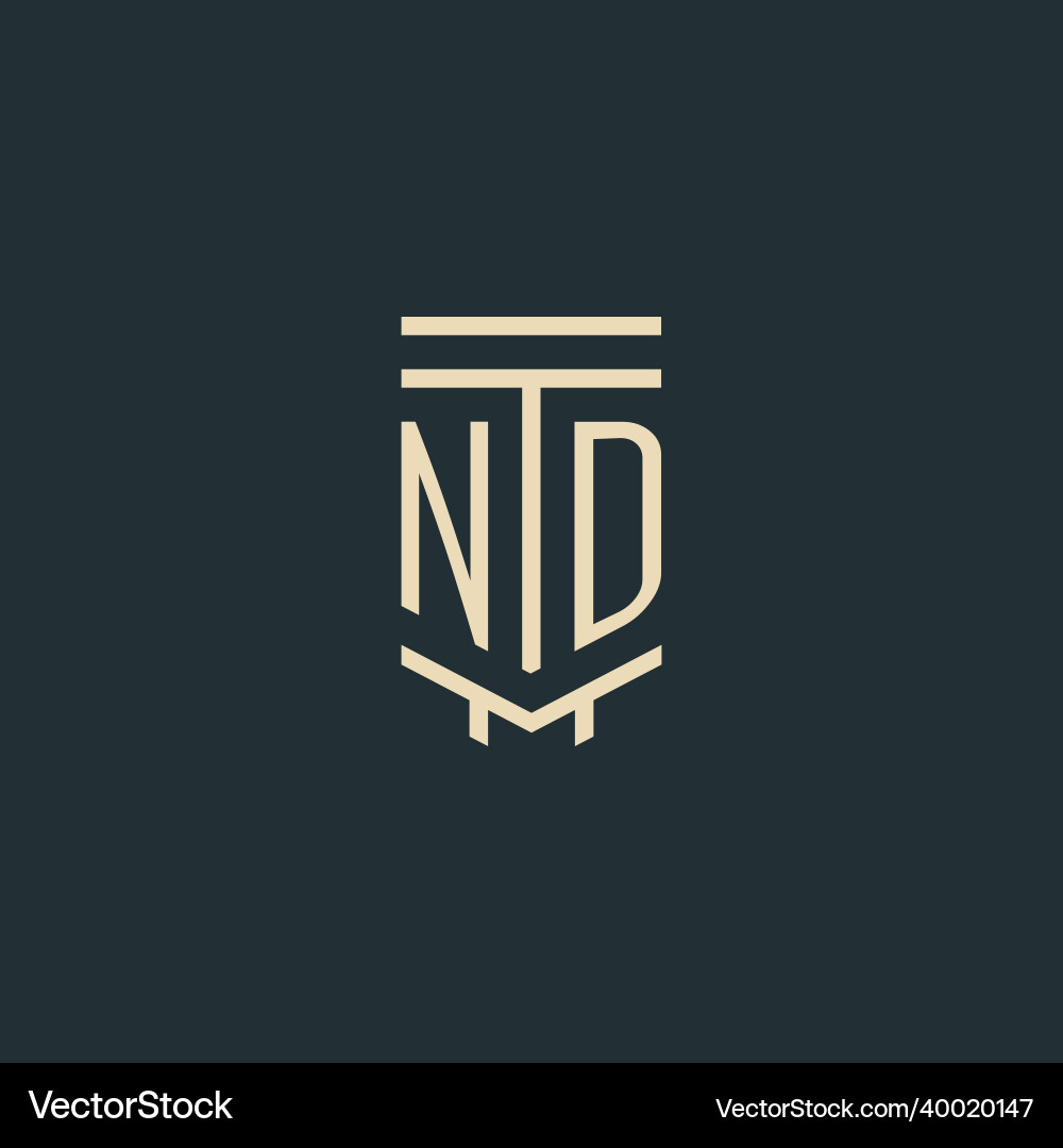 Nd initial monogram with simple line art pillar Vector Image