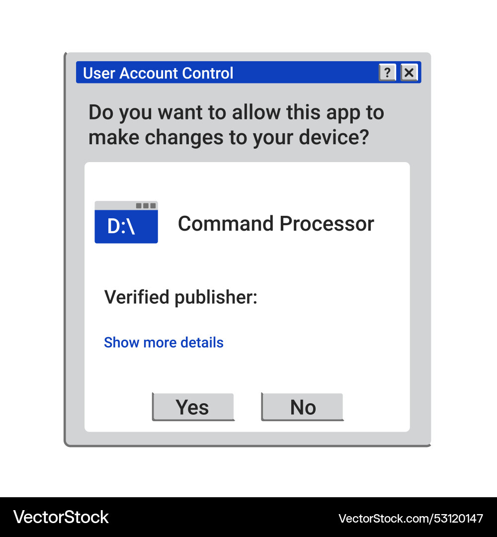 Old user account control panel installation vector image