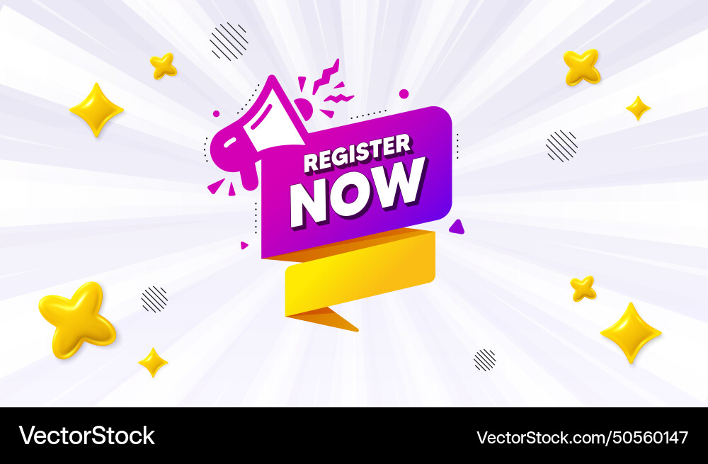 Register now paper banner free registration tag Register now paper banner free registration tag vector image