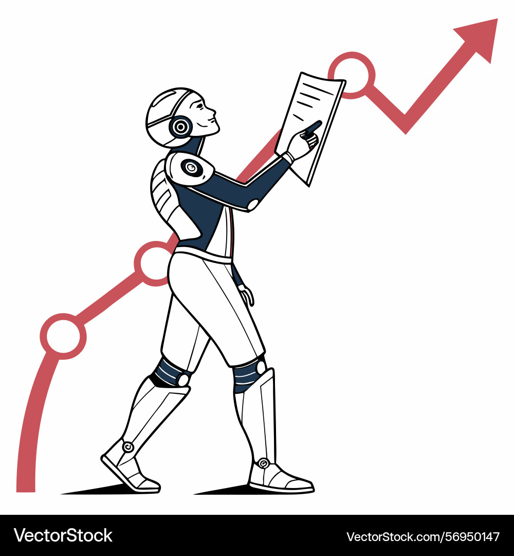 Robot analyst reviewing data growth chart Vector Image