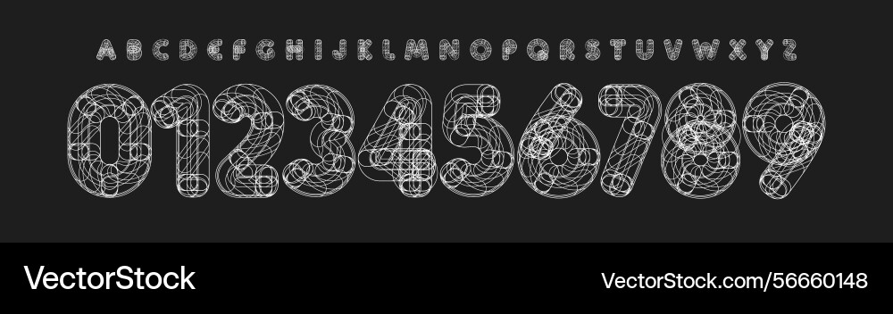 Abstract tech number and letters font wireframe Abstract tech number and letters font wireframe vector image
