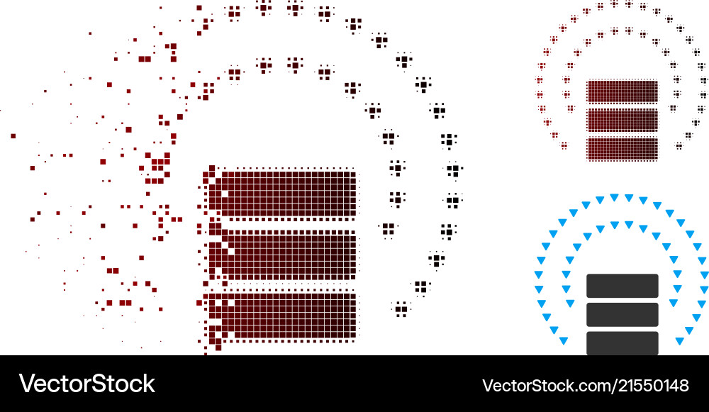 Destructed pixel halftone database sphere shield Destructed pixel halftone database sphere shield vector image