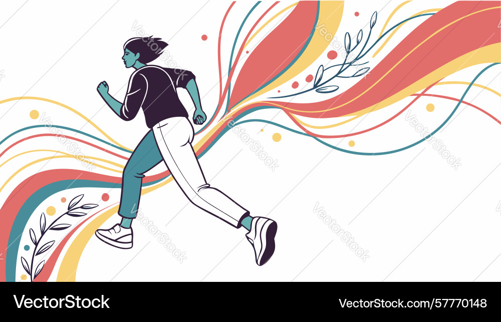 Dynamic runner with abstract colorful lines Vector Image