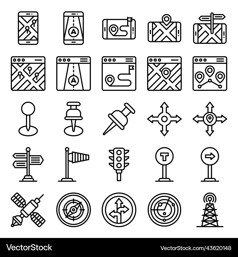 Location map and navigation line icon set 3 Vector Image