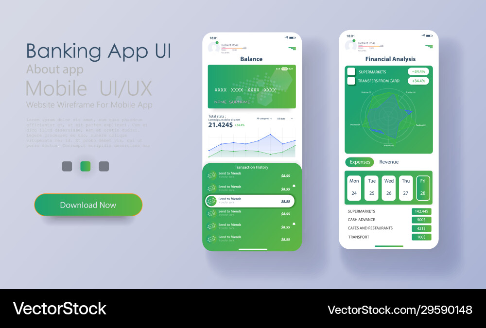 Online banking mobile apps ui ux gui set vector image