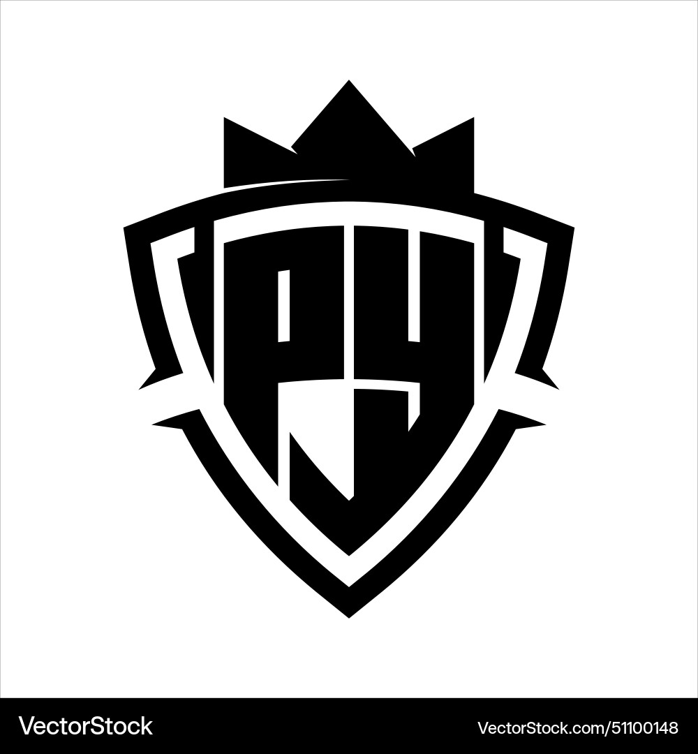 Py letter bold monogram triangle curve shield Vector Image
