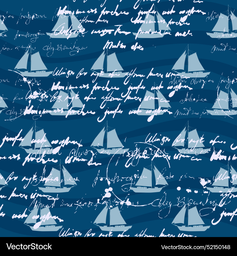 Sailboat seamless pattern unreadable text vector image