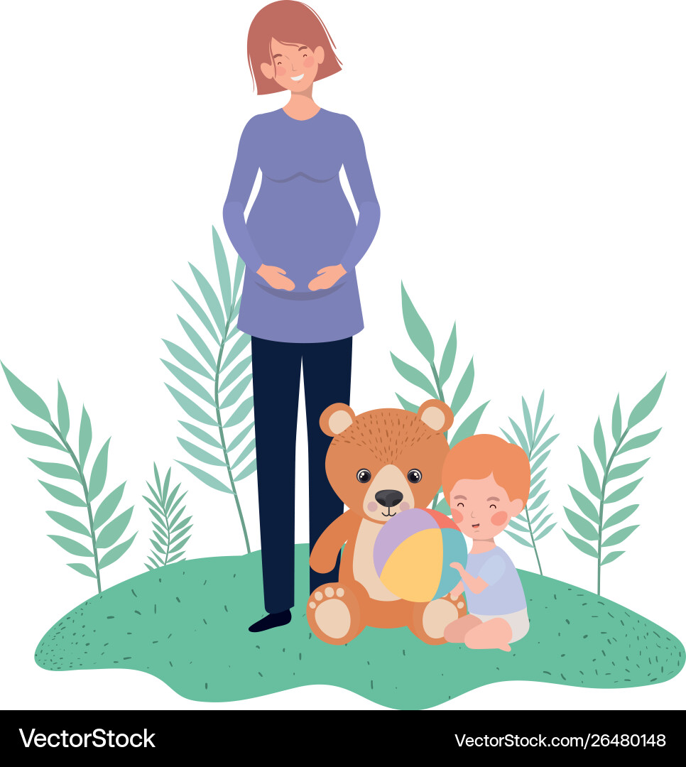 Schöne Frau schwanger stehend und Baby Schöne Frau schwanger stehend und Baby vektorbild