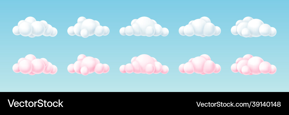 Set aus 3d weißen und rosa Wolken mit rund Set aus 3d weißen und rosa Wolken mit rund vektorbild