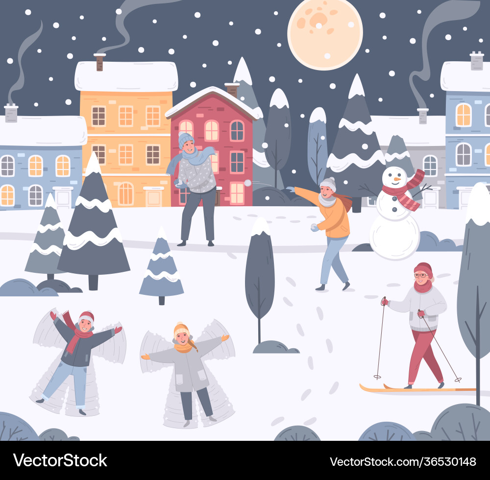 Town people winter composition Town people winter composition vector image
