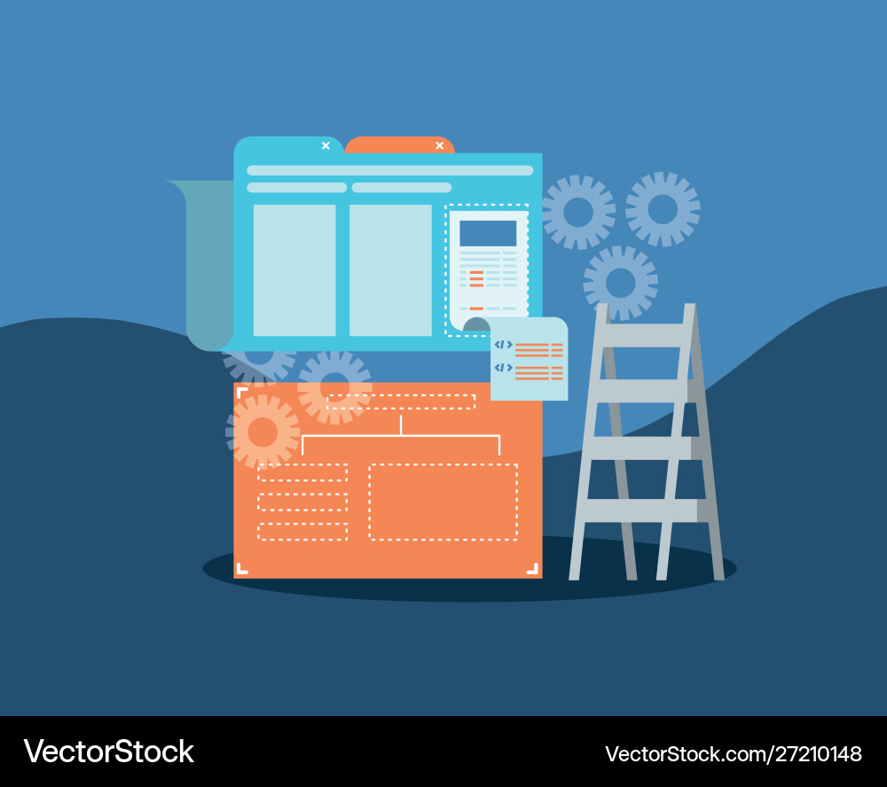Website under construction with desktop computer vector image