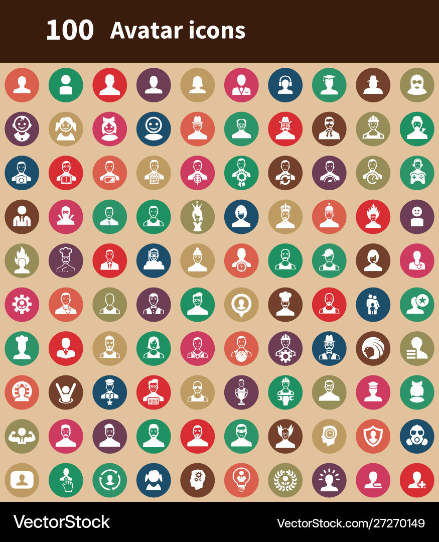 Avatar 100 icons universal set for web and ui vector image