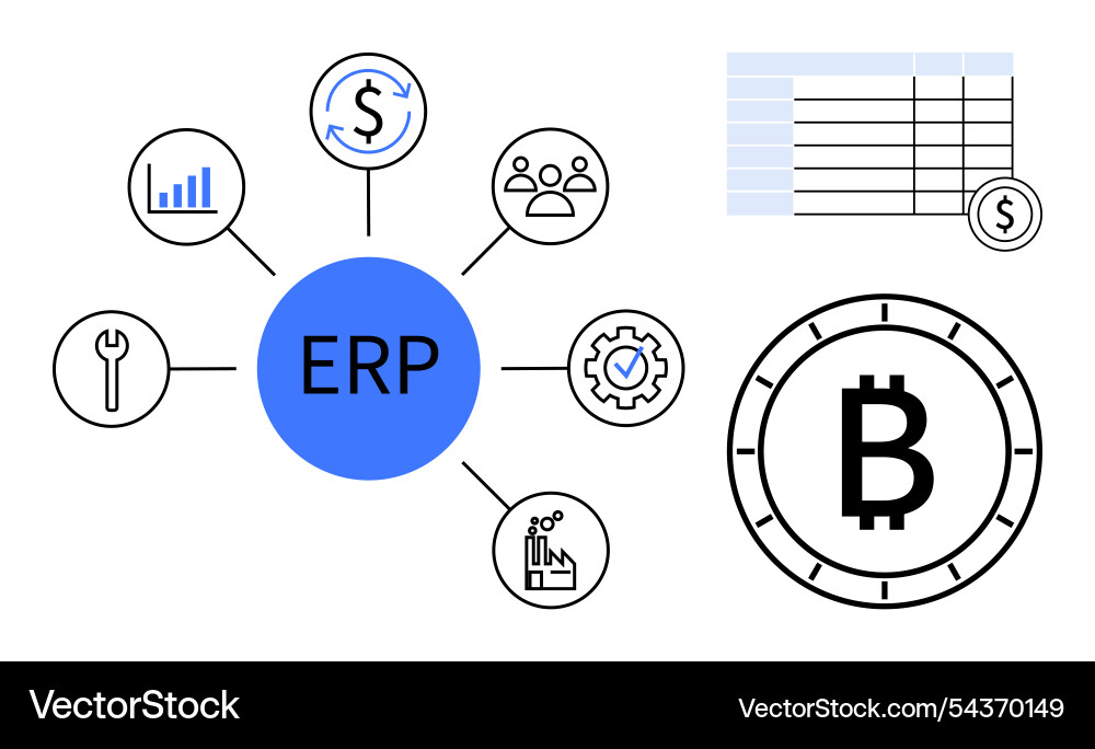 Erp system integration with cryptocurrency Erp system integration with cryptocurrency vector image