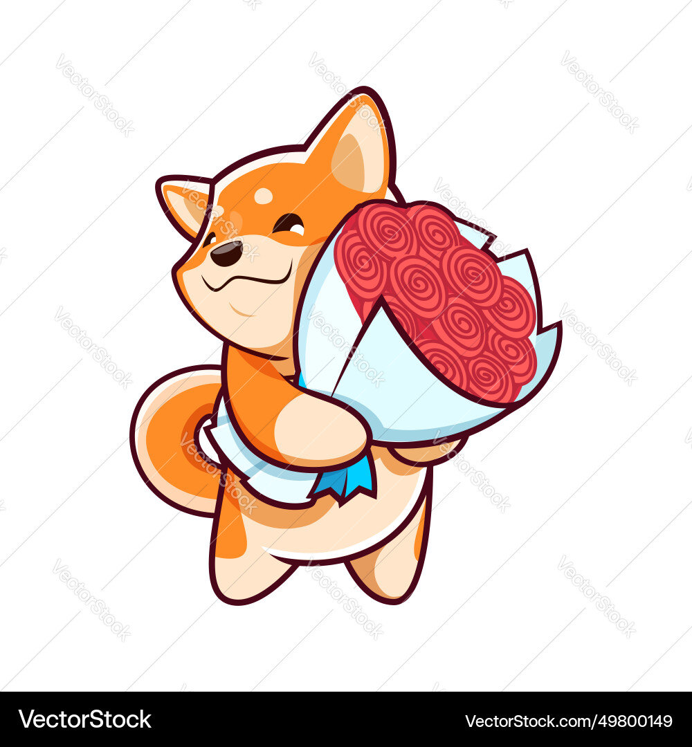 Kawaii Shiba Inu Dog with Flowers vector image