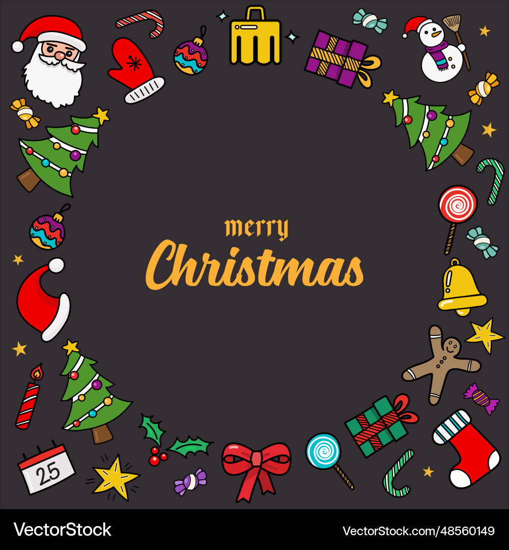 Merry christmas decoration elements doodle style Vector Image