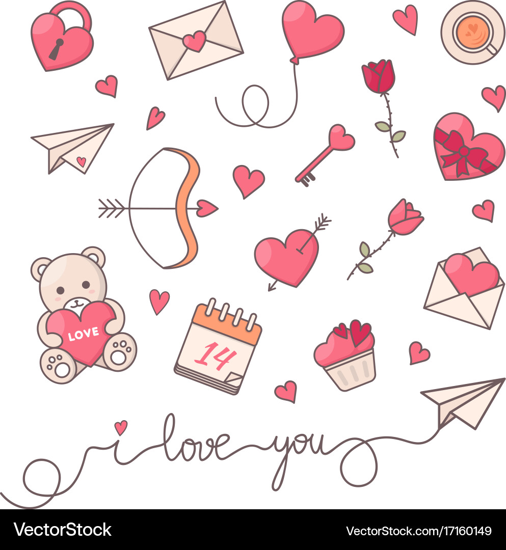 Romantic simple objects collection Vector Image