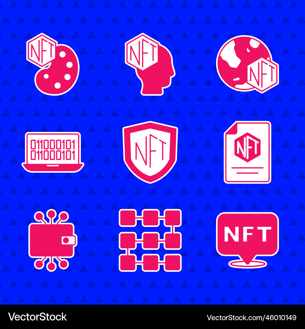 Set nft shield blockchain technology digital vector image