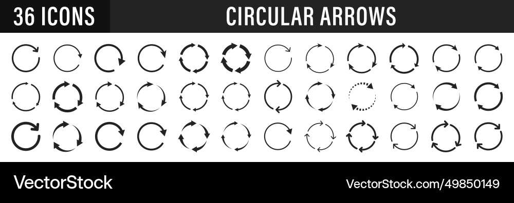 Set of circle arrows elements black loading symbol vector image