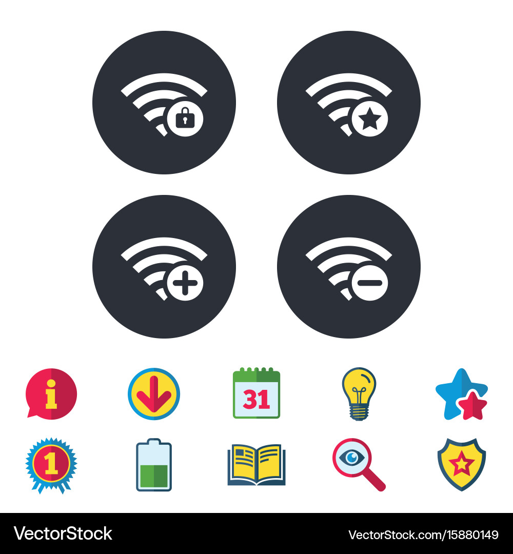 Wifi wireless network icons wi-fi add remove vector image