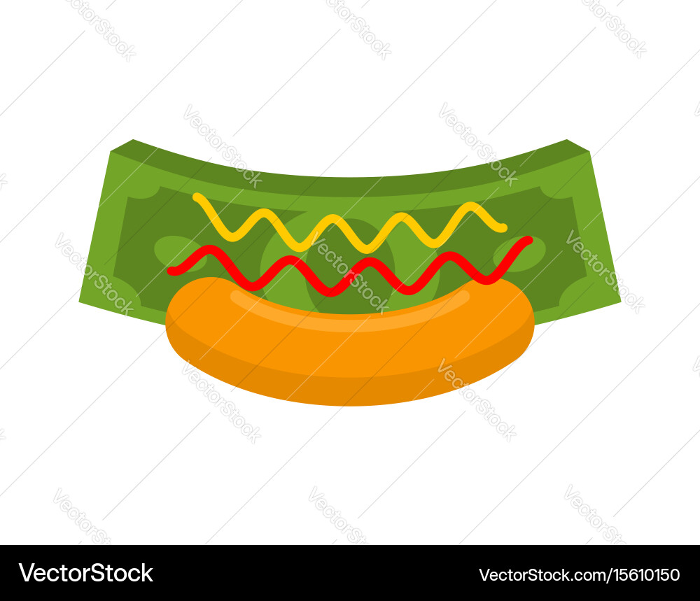 Business Hot Dog Geld in Brötchen schnell Bargeld Dollar vektorbild