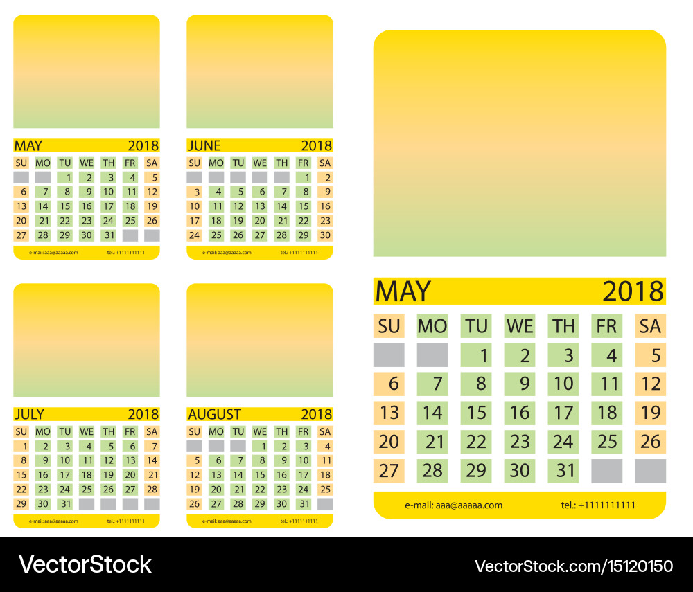 Calendar grid may june july august Royalty Free Vector Image