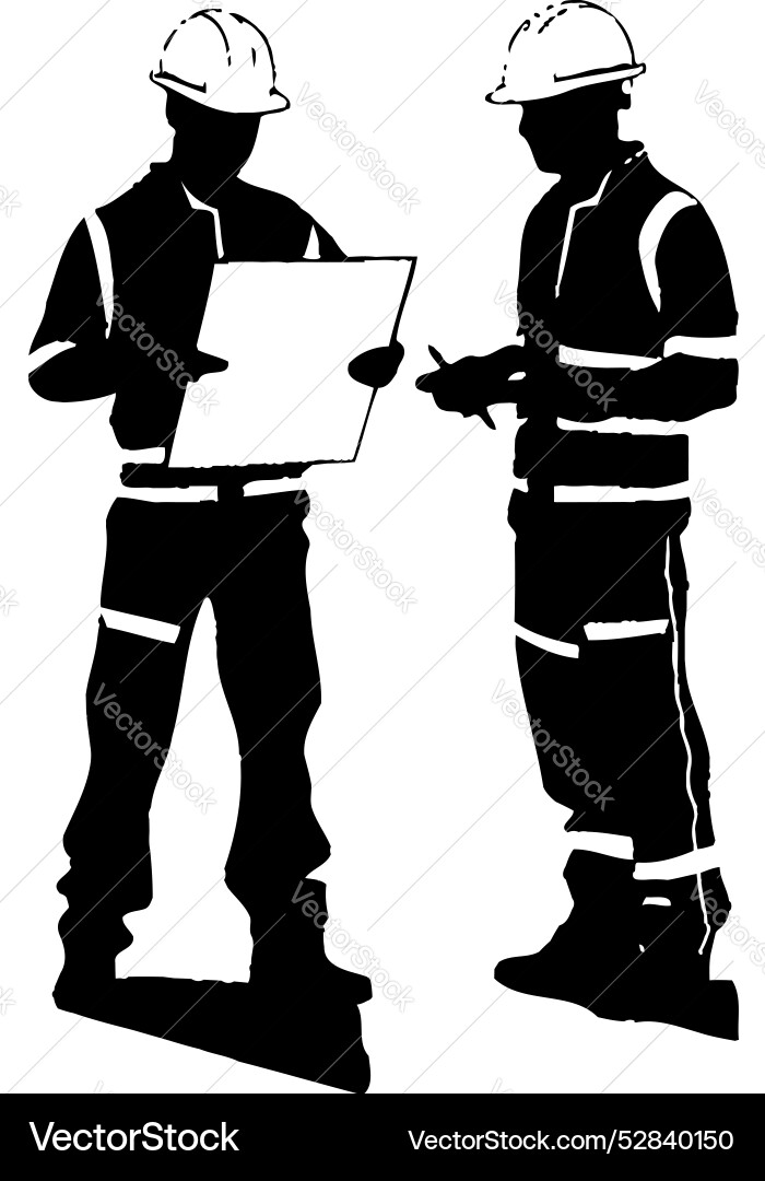 Collaborative creativity engineers with blueprint Collaborative creativity engineers with blueprint vector image