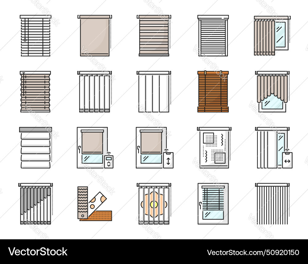 Fenster blind Vorhang und Jalousie dünne Linie Icons Fenster blind Vorhang und Jalousie dünne Linie Icons vektorbild