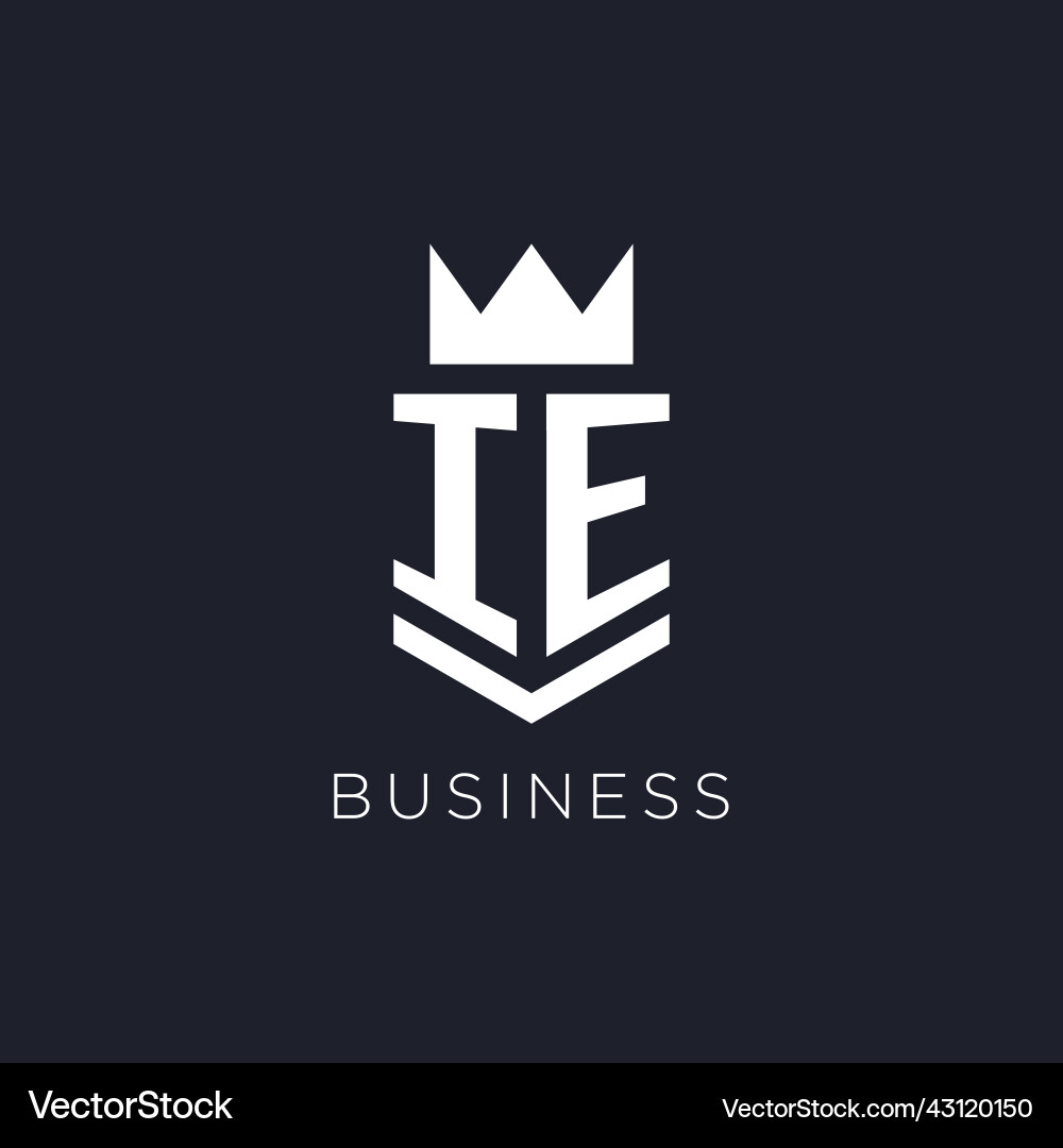 Ie logo with shield and crown initial monogram Ie logo with shield and crown initial monogram Vector Image