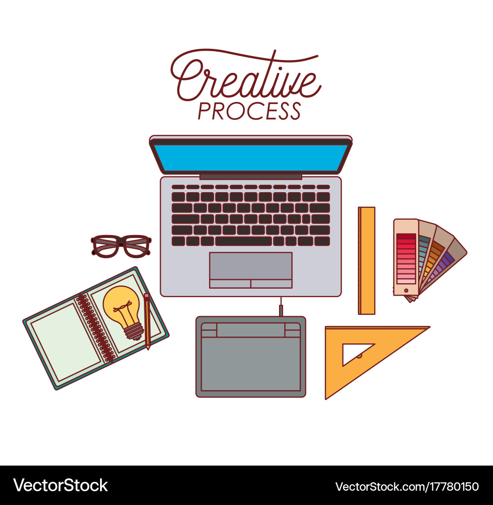 Laptop computer creative process with elements vector image