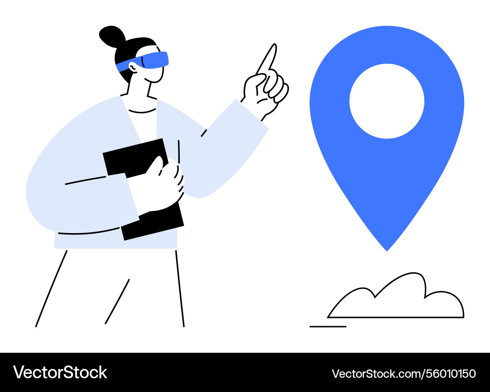 Person navigating with digital map pointing Person navigating with digital map pointing vector image