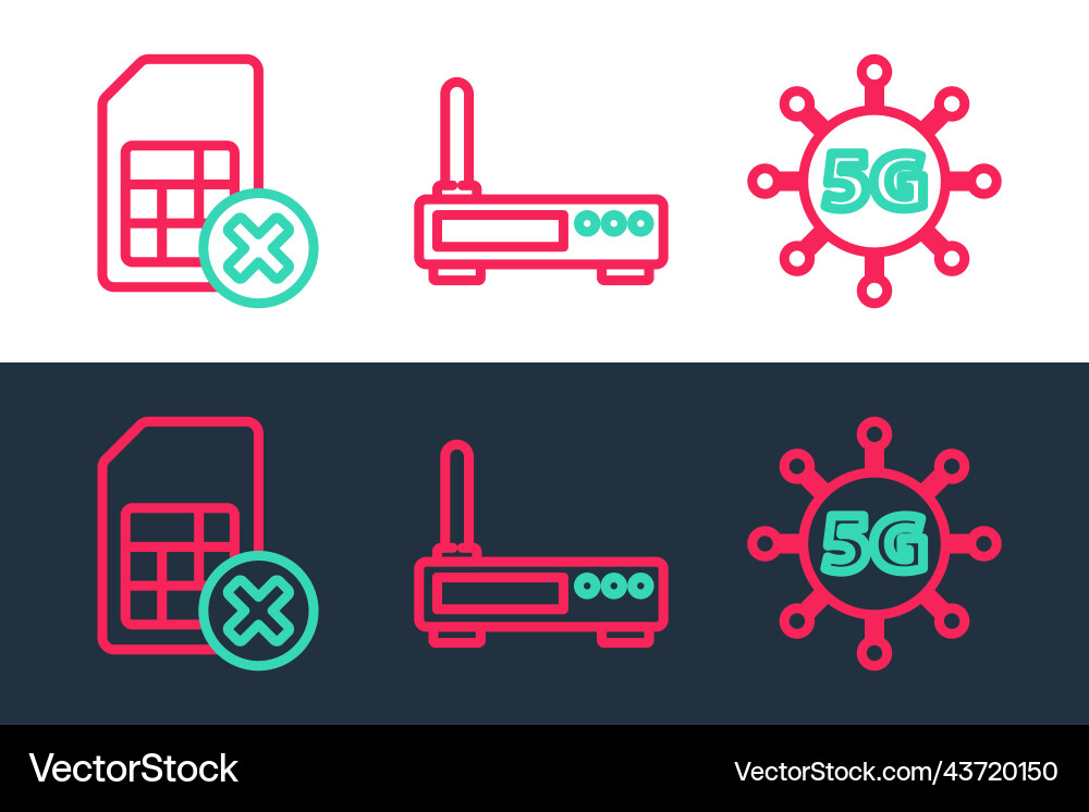 Set line 5g network sim card rejected and router Set line 5g network sim card rejected and router Vector Image
