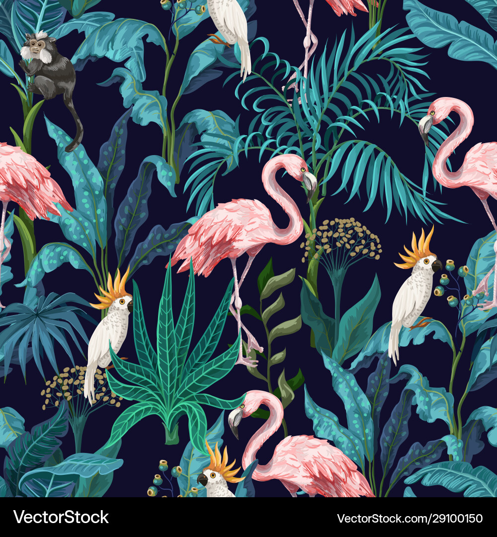 Tropical Jungle Flamingo Pattern vector image