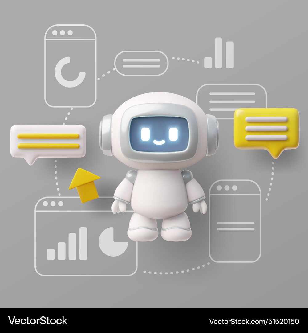 User interface with 3d chatbot icon User interface with 3d chatbot icon Vector Image