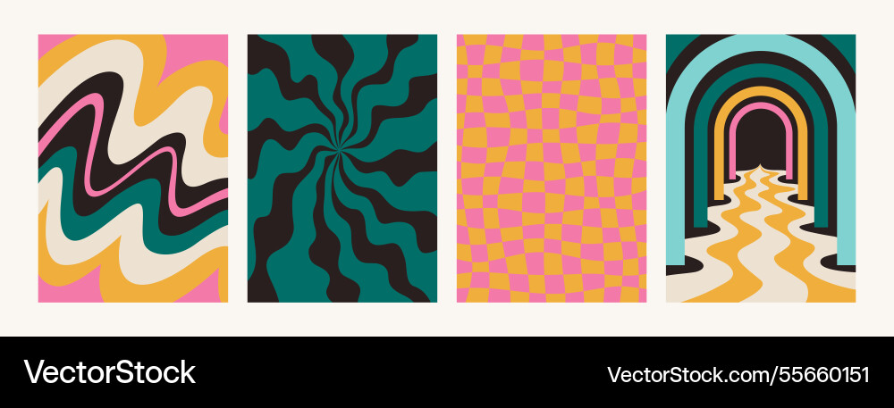 Abstract psychedelic retro pattern set groovy Abstract psychedelic retro pattern set groovy Vector Image