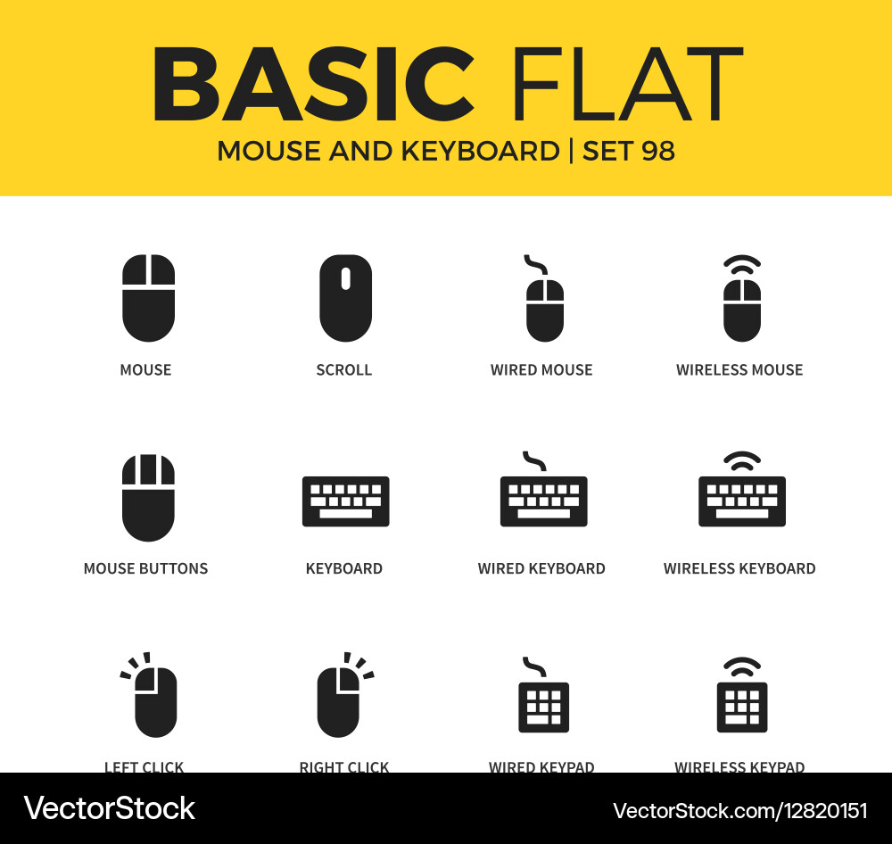 Basic set of mouse and keyboard icons vector image