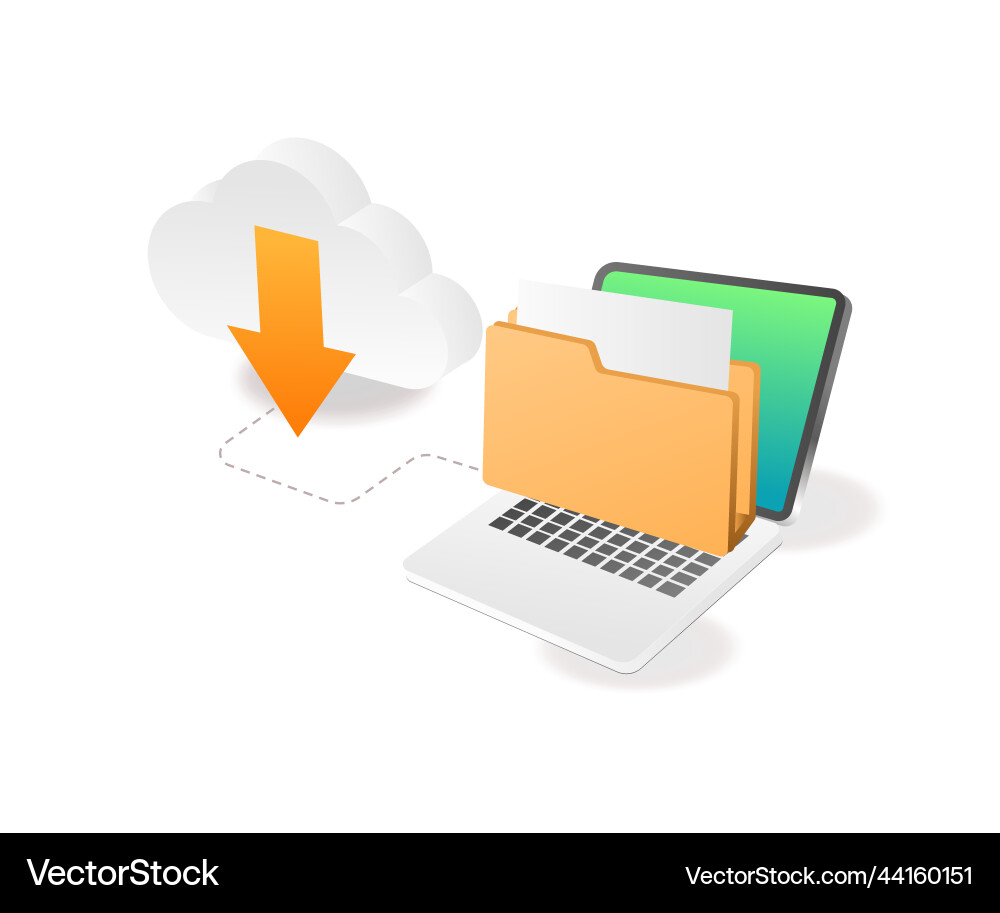 Computer folder with cloud server Computer folder with cloud server Vector Image
