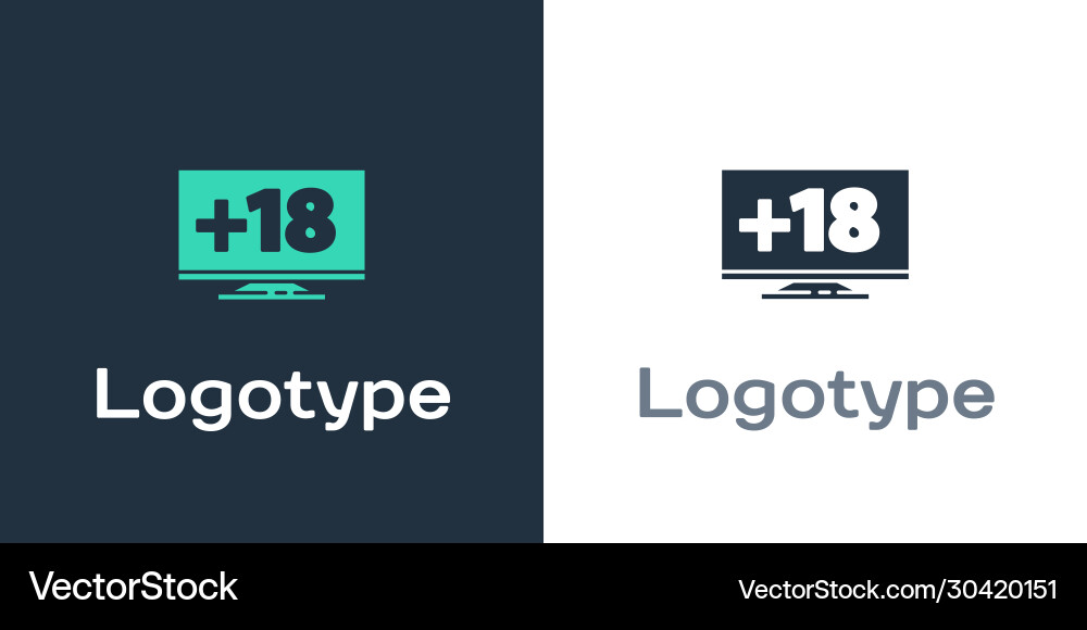 Logotype computer monitor with 18 plus content Logotype computer monitor with 18 plus content vector image