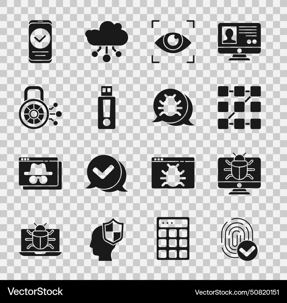 Set fingerprint system bug on monitor graphic Set fingerprint system bug on monitor graphic vector image